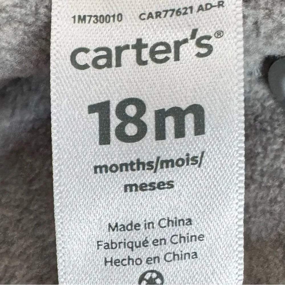 Carter’s Girls Kids Gray Hooded Buffalo Check Fleece Peplum Pea Coat. 18 Months.